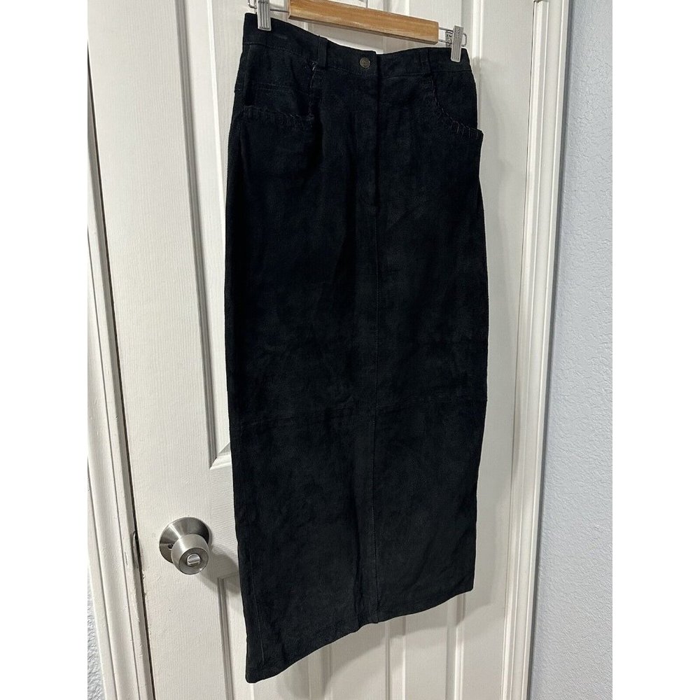 VTG Express Suede Leather Skirt Size 7/8 Full Length Midi Back Slit Goth Western